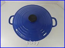 Le Creuset France #28 7.25 Qt Cobalt Blue Cast Iron Round Dutch Oven EUC LOOK