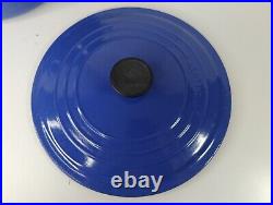 Le Creuset France #28 7.25 Qt Cobalt Blue Cast Iron Round Dutch Oven EUC LOOK