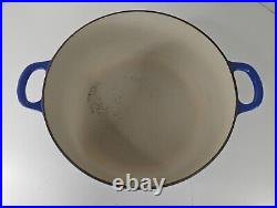 Le Creuset France #28 7.25 Qt Cobalt Blue Cast Iron Round Dutch Oven EUC LOOK