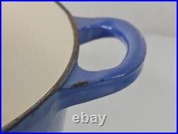 Le Creuset France #28 7.25 Qt Cobalt Blue Cast Iron Round Dutch Oven EUC LOOK