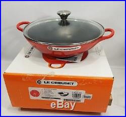 Le Creuset France Cast Iron Wok with Glass Lid Cherry Red 5.25 Quart NIB