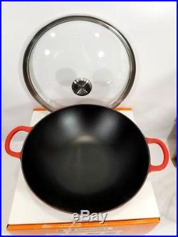 Le Creuset France Cast Iron Wok with Glass Lid Cherry Red 5.25 Quart NIB