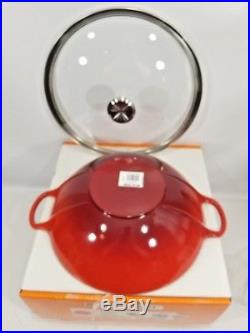 Le Creuset France Cast Iron Wok with Glass Lid Cherry Red 5.25 Quart NIB