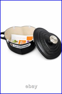Le Creuset Heart Cocotte 2 Qt Cast Iron Dutch Oven Matte Black Made in Franc