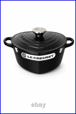 Le Creuset Heart Cocotte 2 Qt Cast Iron Dutch Oven Matte Black Made in Franc