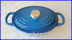 Le Creuset Marseille Blue Oval Cocotte Enameled Cast Iron 1Qt Dutch Oven Pan #17