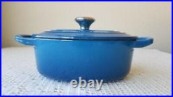Le Creuset Marseille Blue Oval Cocotte Enameled Cast Iron 1Qt Dutch Oven Pan #17