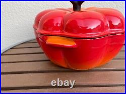 Le Creuset Orange Cast Iron Classic Pumpkin Casserole Pot Ceramic with Lid 2 Qt