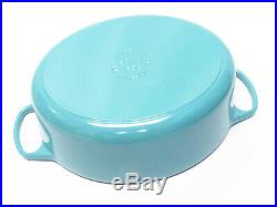 Le Creuset Oval Casserole Oven Pot Turquoise Enamel Cast Iron 6.75 Quart with Lid