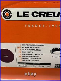 Le Creuset RARE Cassis Plum Purple 4 1/2 Qt. Oval Dutch Oven with Grill Pan Lid 28