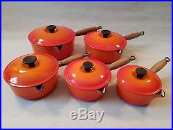 Le Creuset Set Volcanic Orange Cast Iron Enamel Saucepans Sizes 14 16 18 20 22