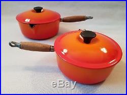 Le Creuset Set Volcanic Orange Cast Iron Enamel Saucepans Sizes 14 16 18 20 22