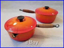 Le Creuset Set Volcanic Orange Cast Iron Enamel Saucepans Sizes 14 16 18 20 22