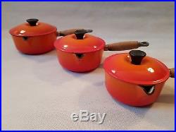 Le Creuset Set Volcanic Orange Cast Iron Enamel Saucepans Sizes 14 16 18 20 22