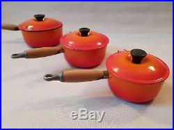 Le Creuset Set Volcanic Orange Cast Iron Enamel Saucepans Sizes 14 16 18 20 22