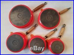 Le Creuset Set Volcanic Orange Cast Iron Enamel Saucepans Sizes 14 16 18 20 22