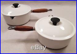 Le Creuset Set White Cast Iron Enamelled Saucepans & Stand Sizes 14 16 18 20 22