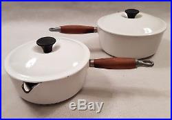 Le Creuset Set White Cast Iron Enamelled Saucepans & Stand Sizes 14 16 18 20 22