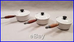 Le Creuset Set White Cast Iron Enamelled Saucepans & Stand Sizes 14 16 18 20 22