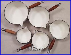 Le Creuset Set White Cast Iron Enamelled Saucepans & Stand Sizes 14 16 18 20 22