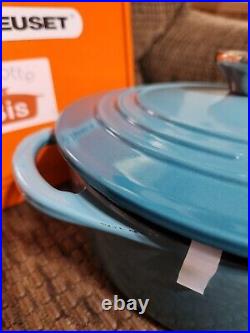 Le Creuset Shallow Dutch Oven 2.75qt Cast Iron Caribbean Teal Made In France