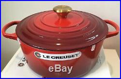 Le Creuset Signature 5.5 Qt Round Dutch Oven-Gold Knob-Cherry-Retails $450