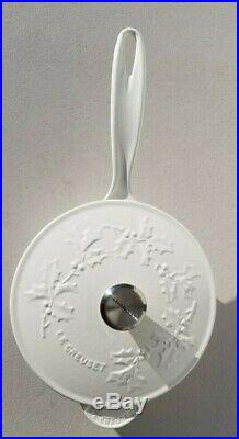 Le Creuset Signature Cast Iron Holly Embossed Saucier White 2.25 Quart 2 1/4 NEW