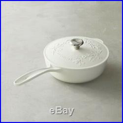 Le Creuset Signature Cast Iron Holly Embossed Saucier White 2.25 Quart 2 1/4 NEW