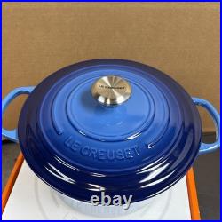 Le Creuset Signature Deep Round Dutch Oven Enameled Cast Iron 6.5qt Azure Blue