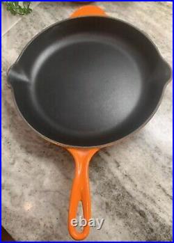 Le Creuset Skillet 12 #30 Cast Iron Double Spout Fry Pan France Orange Red R36