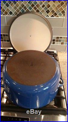 Le Creuset VERY LARGE 13.25 QT Dutch Oven, Blue, Cast Iron & Enamel, Round CLEAN