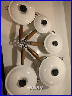 Le Creuset White Saucepan Set 5 Pans RARE Cast Iron Casserole 14 16 18 20 22