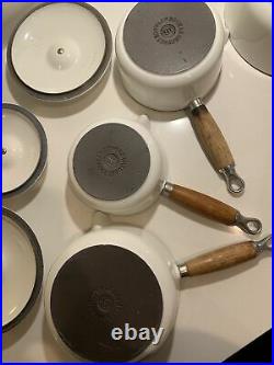 Le Creuset White Saucepan Set 5 Pans RARE Cast Iron Casserole 14 16 18 20 22