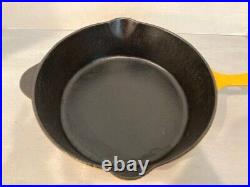Le Creuset Yellow Cast Iron Deep Skillet Pan Double Spout withlid 10.25 x 3