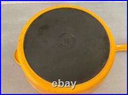 Le Creuset Yellow Cast Iron Deep Skillet Pan Double Spout withlid 10.25 x 3
