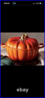 LeCreuset NEWEnameledCastIronPumpkinCocottePersimmonColor4Qt