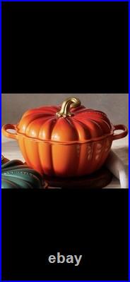 LeCreuset NEWEnameledCastIronPumpkinCocottePersimmonColor4Qt