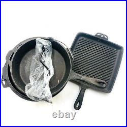 Lewis & Clark 859007, Cast Iron Dutch Oven Flat Grill, Skillet with Steel Grub Box