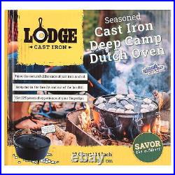 Lodge 14 / 10 Quart Seasoned Cast Iron Deep Camp Dutch Oven