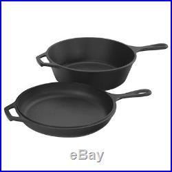 Lodge 3.2Qt/3L Cast Iron Combo Cooker Deep Skillet with Shallow Pan/Lid LCC3