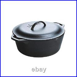 Lodge 7 Quart Pre Seasoned Cast Iron Dutch Oven with Loop Handles Black
