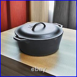 Lodge 7 Quart Pre Seasoned Cast Iron Dutch Oven with Loop Handles Black