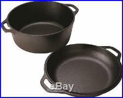 Lodge Cast Iron 5 Qt Double Dutch Oven Pot Casserole Skillet Induction Cookware