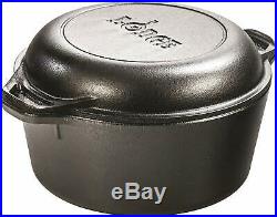 Lodge Cast Iron 5 Qt Double Dutch Oven Pot Casserole Skillet Induction Cookware