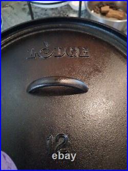 Lodge Cast Iron Dutch Oven 12 DO Stamp Made In USA Vintage 3 Legs With Handle