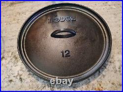 Lodge Cast Iron Dutch Oven 12 DO Stamp Made In USA Vintage 3 Legs With Handle