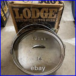 Lodge Cast Iron Dutch Oven USA Discontinued No. 14 Rare W Original box! Nice