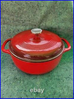 Lodge Cast Iron Enamel 6QT Dutch Oven Cookware Double Handle With Lid-Red