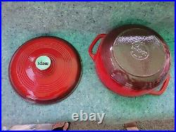 Lodge Cast Iron Enamel 6QT Dutch Oven Cookware Double Handle With Lid-Red