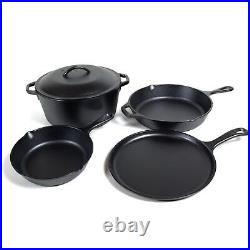 Lodge Cast Iron Seasoned 5-Piece Set with Skillet, Griddle & Dutch Oven Black